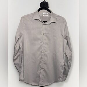 Calvin Klein Slim Fit Non-Iron Dress Shirt Gray Mens Button Up Long Sleeve